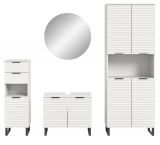 Badmbel Set 4-teilig Roove in wei mit 3D-Wellenstruktur Badkombination, Soft-Close-Funktion