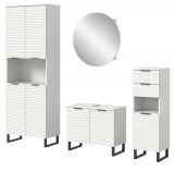 Badmbel Set 4-teilig Roove in wei mit 3D-Wellenstruktur Badkombination, Soft-Close-Funktion