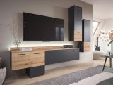 Wohnwand Elian in grau und Evoke Eiche Wohnkombination 3-teilig inkl. LED, Soft-Close-Funktion