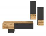 Wohnwand Elian in grau und Evoke Eiche Wohnkombination 3-teilig inkl. LED, Soft-Close-Funktion
