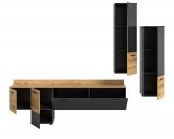 Wohnwand Elian in grau und Evoke Eiche Wohnkombination 3-teilig inkl. LED, Soft-Close-Funktion