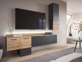 Wohnwand Elian in grau und Evoke Eiche Wohnkombination inkl. LED, Soft-Close-Funktion