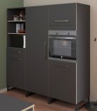 Parisot Kche Swell in grau und Eiche Kchenschrank Set mit Kchentheke, Bar und Kchenhochschrank