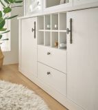 Buffet Fiastra in wei Pinie Landhaus Vitrinenschrank 184 x 207 cm, Soft-Close-Funktion