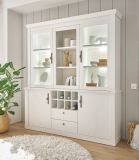 Buffet Fiastra in wei Pinie Landhaus Vitrinenschrank 184 x 207 cm, Soft-Close-Funktion