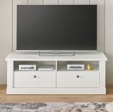 TV-Lowboard Fiastra in wei Pinie Landhaus TV Unterteil 132 cm, Soft-Close-Funktion