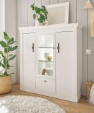 Highboard Fiastra in wei Pinie Landhaus Vitrine 140 x 146 cm, Soft-Close-Funktion