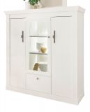 Highboard Fiastra in wei Pinie Landhaus Vitrine 140 x 146 cm, Soft-Close-Funktion