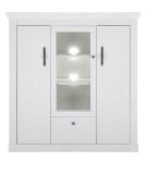 Highboard Fiastra in wei Pinie Landhaus Vitrine 140 x 146 cm, Soft-Close-Funktion