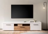 TV-Lowboard Lavell in wei matt und Evoke Eiche TV Unterteil 205 cm, Soft-Close-Funktion