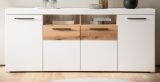Sideboard Lavell in wei matt und Evoke Eiche Kommode 205 cm, Soft-Close-Funktion