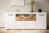 Sideboard Lavell in wei matt und Evoke Eiche Kommode 205 cm, Soft-Close-Funktion