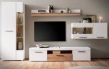 Wohnwand Lavell in wei matt und Evoke Eiche Wohnkombination 4-teilig, Soft-Close-Funktion