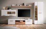 Wohnwand Lavell in wei matt und Evoke Eiche Wohnkombination 4-teilig, Soft-Close-Funktion