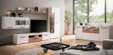 Wohnwand Lavell in wei matt und Evoke Eiche Wohnkombination 4-teilig, Soft-Close-Funktion