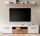 TV-Lowboard und Wandboard Lavell in wei matt und Evoke Eiche Wohnkombination 2-teilig, Soft-Close-Funktion