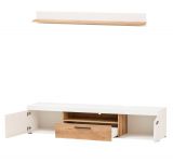 TV-Lowboard und Wandboard Lavell in wei matt und Evoke Eiche Wohnkombination 2-teilig, Soft-Close-Funktion