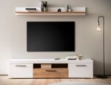 TV-Lowboard und Wandboard Lavell in wei matt und Evoke Eiche Wohnkombination 2-teilig, Soft-Close-Funktion