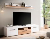 TV-Lowboard und Wandboard Lavell in wei matt und Evoke Eiche Wohnkombination 2-teilig, Soft-Close-Funktion