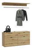 Garderobe Set 3-teilig Line-Up in Artisan Eiche Kommode und Kleiderstange 121 cm