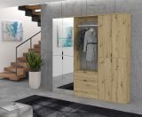 Garderobe Set Line-Up in Artisan Eiche Garderobenschrank mit Spiegel 183 x 193 cm