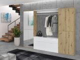 Garderobe Set Line-Up in Artisan Eiche und wei Hochglanz Garderobenschrank mit Spiegel 243 x 193 cm