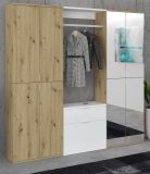 Garderobe Set Line-Up in Artisan Eiche und wei Hochglanz Garderobenschrank mit Spiegel 183 x 193 cm