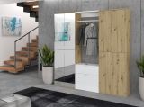 Garderobe Set Line-Up in Artisan Eiche und wei Hochglanz Garderobenschrank mit Spiegel 183 x 193 cm