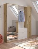 Garderobe Set Line-Up in Artisan Eiche und wei Hochglanz Garderobenschrank mit Spiegel 152 x 193 cm