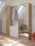 Garderobe Set Line-Up in Artisan Eiche und wei Hochglanz Garderobenschrank mit Spiegel 152 x 193 cm