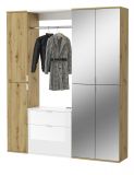 Garderobe Set Line-Up in Artisan Eiche und wei Hochglanz Garderobenschrank mit Spiegel 152 x 193 cm