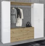 Garderobe SystemX in wei Hochglanz und Artisan Eiche Garderobenschrank 212 x 193 cm