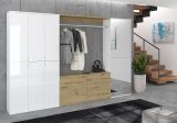 Garderobe mit Spiegel SystemX in wei Hochglanz und Artisan Eiche Garderobenschrank 273 x 193 cm