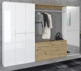 Garderobe mit Spiegel SystemX in wei Hochglanz und Artisan Eiche Garderobenschrank 273 x 193 cm