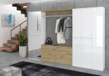 Garderobe mit Spiegel SystemX in wei Hochglanz und Artisan Eiche Garderobenschrank 273 x 193 cm