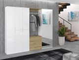 Garderobe mit Spiegel SystemX in wei Hochglanz und Artisan Eiche Garderobenschrank 213 x 193 cm