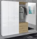 Garderobe mit Spiegel SystemX in wei Hochglanz und Artisan Eiche Garderobenschrank 213 x 193 cm