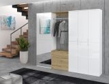 Garderobe mit Spiegel SystemX in wei Hochglanz und Artisan Eiche Garderobenschrank 213 x 193 cm