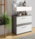 Waschbeckenunterschrank Bailey in wei Hochglanz und Rauchsilber grau Badezimmer Unterschrank 60 cm