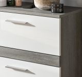 Waschbeckenunterschrank Bailey in wei Hochglanz und Rauchsilber grau Badezimmer Unterschrank 60 cm