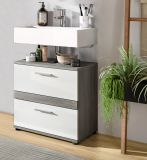 Waschbeckenunterschrank Bailey in wei Hochglanz und Rauchsilber grau Badezimmer Unterschrank 60 cm