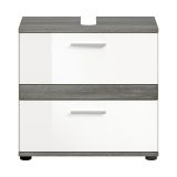 Waschbeckenunterschrank Bailey in wei Hochglanz und Rauchsilber grau Badezimmer Unterschrank 60 cm