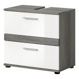 Waschbeckenunterschrank Bailey in wei Hochglanz und Rauchsilber grau Badezimmer Unterschrank 60 cm