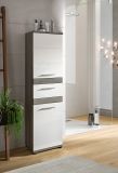 Badezimmer Midischrank Bailey in wei Hochglanz und Rauchsilber grau Badschrank 35 x 137 cm