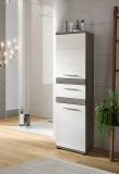 Badezimmer Midischrank Bailey in wei Hochglanz und Rauchsilber grau Badschrank 35 x 137 cm