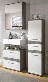 Badezimmer Midischrank Bailey in wei Hochglanz und Rauchsilber grau Badschrank 35 x 137 cm