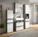 Badezimmer Midischrank Bailey in wei Hochglanz und Rauchsilber grau Badschrank 35 x 137 cm