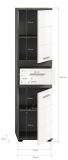 Badezimmer Midischrank Bailey in wei Hochglanz und Rauchsilber grau Badschrank 35 x 137 cm