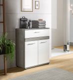 Badezimmer Kommode Bailey in wei Hochglanz und Rauchsilber grau Badschrank 71 x 79 cm