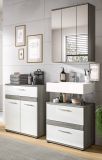 Badezimmer Kommode Bailey in wei Hochglanz und Rauchsilber grau Badschrank 71 x 79 cm